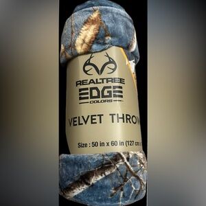 RealTree Edge Camo Print On A Deep Blue Woodland Velvet Throw 50” x 60”